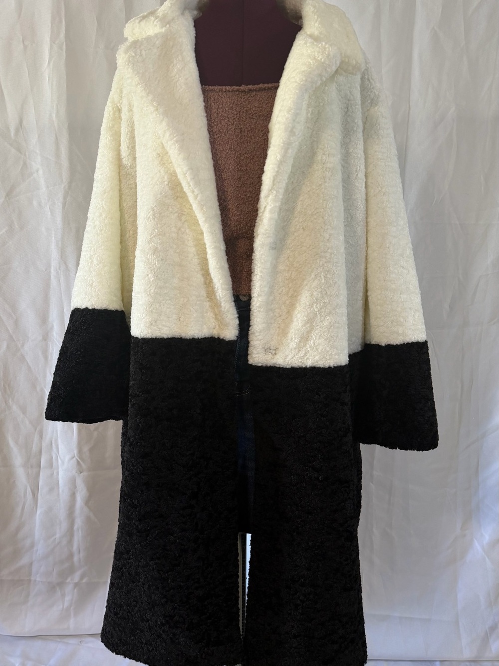 Two-Tone Teddy Coat in White and Black